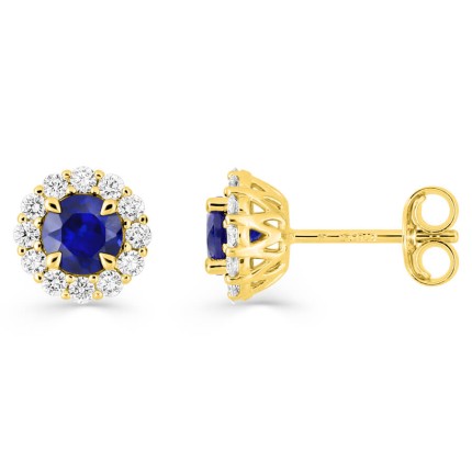 Pendientes oro amarillo 9K con zafiros y diamantes sintéticos 0,26 ct