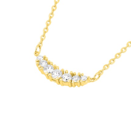 Collar de oro amarillo 9K colgante media luna 7 diamantes sintéticos 0,17 ct F-VS