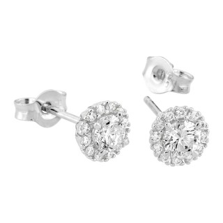 Pendientes oro blanco 9K con rosetón de diamantes creados 0,40 ct