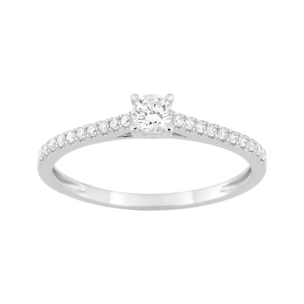 Anillo solitario en oro blanco 9K con diamantes sintéticos 0,27 ct