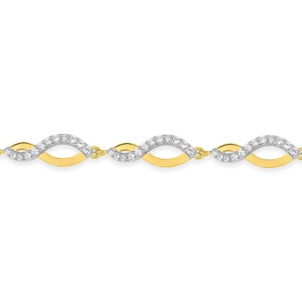 Pulseira banhada a ouro bicolor desenho 8 com zircónias