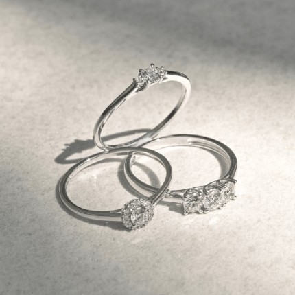 Anel em ouro 9K branco e diamantes sintéticos 0,15 ct