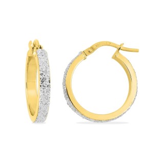 Brincos de argola em ouro amarelo de 9K e glitter com 15 mm de diâmetro