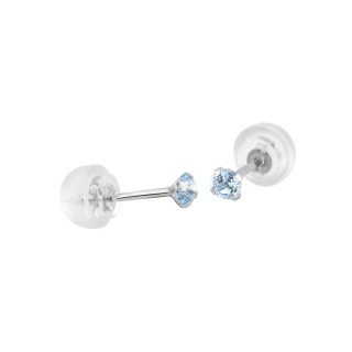Brincos em ouro branco de 9K com topázio de 3 mm e fecho de silicone