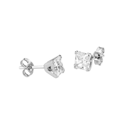 Brincos em ouro branco de 9K e zircónias cúbicas de 5 mm