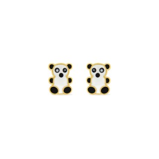 Brincos de criança em ouro amarelo de 9K com panda em esmalte preto e branco