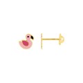 Pendientes infantiles flamenco oro amarillo 9K con esmalte rosa
