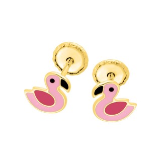 Brincos de flamenco em ouro amarelo 9K com esmalte rosa para criança