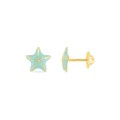 Brincos de criança em ouro amarelo de 9K com estrela do mar e esmalte verde menta
