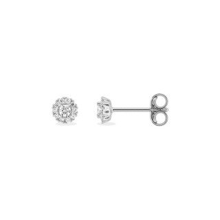 Brincos em ouro branco de 9K com uma roseta de diamantes criados 0,11 ct