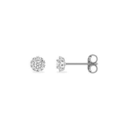 Brincos em ouro branco de 9K com uma roseta de diamantes criados 0,11 ct