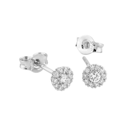 Brincos em ouro branco de 9K com uma roseta de diamantes criados 0,11 ct