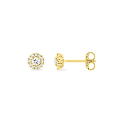 Brincos em ouro amarelo de 9K com uma roseta de diamantes criados 0,17 ct