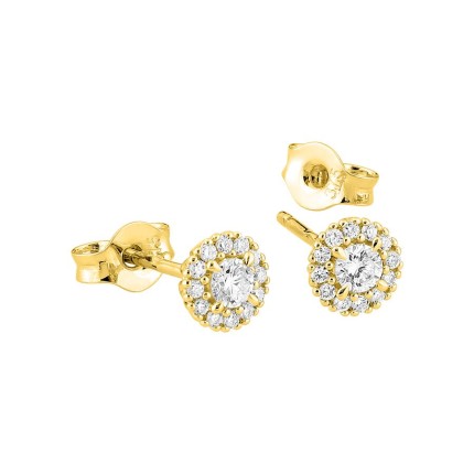 Brincos em ouro amarelo de 9K com uma roseta de diamantes criados 0,17 ct