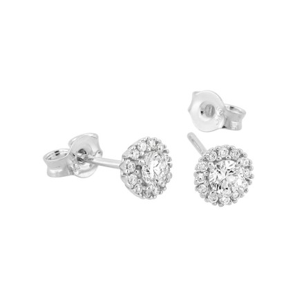 Pendientes oro blanco 9K con rosetón de diamantes creados 0,25 ct