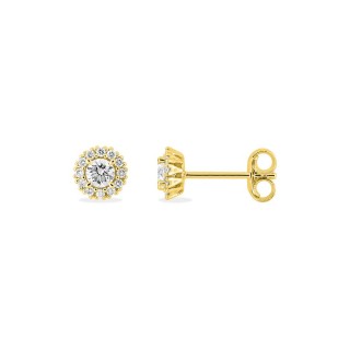 Brincos em ouro amarelo de 9K com uma roseta de diamantes criados 0,30 ct