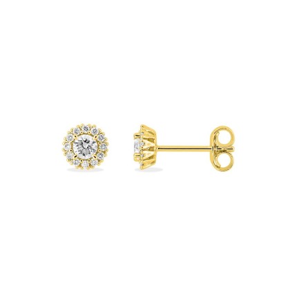 Brincos em ouro amarelo de 9K com uma roseta de diamantes criados 0,30 ct
