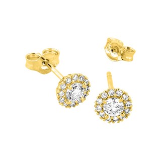 Pendientes oro amarillo 9K con rosetón de diamantes creados 0,30 ct