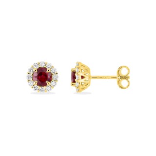Pendientes oro amarillo 9K con rubies y diamantes creados 0,26 ct