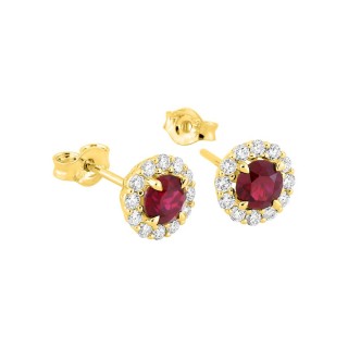 Brincos em ouro amarelo de 9K com rubis e diamantes criados 0,26 ct