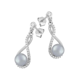 Pendientes colgantes en plata de ley 925‰ con perlas grises de imitación de 6mm y circonitas