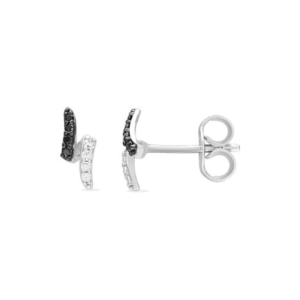 Pendientes curvas bicolores en plata 925 rodiada con circonita blanca y negra
