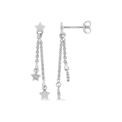 Pendientes largos cadenas y estrellas plata 925 rodiada con circonita