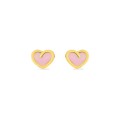 Pendientes infantiles con corazón oro amarillo 18K y esmalte rosa