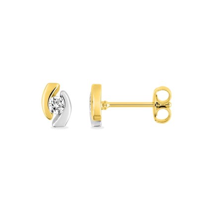 Pendientes curvas bicolores bañado en oro, rodio y circonita