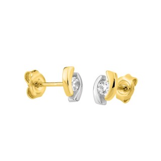 Pendientes curvas bicolores bañado en oro, rodio y circonita