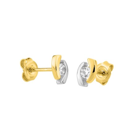 Pendientes curvas bicolores bañado en oro, rodio y circonita
