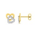 Pendientes corazones entrelazados de 7mm bañado en oro, rodio y circonita