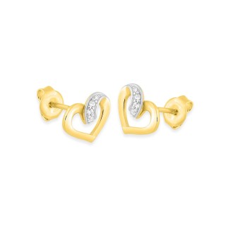 Pendientes corazón bicolor bañado en oro rodio y circonita