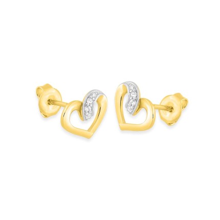 Brincos de coração bicolor com zircónias banhados a ouro e ródio