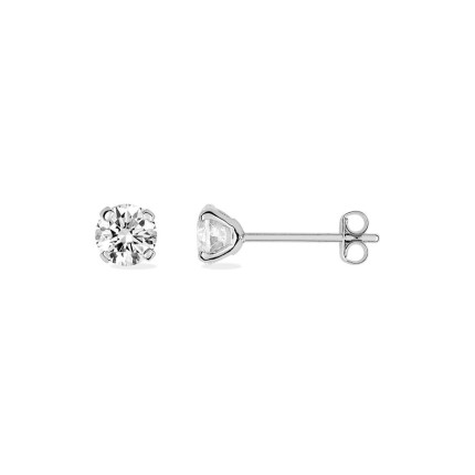 Brincos ouro branco 18K com zircónia 4,5 mm