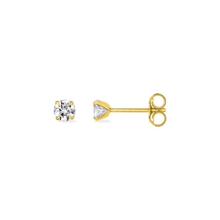 Brincos em ouro amarelo de 18K e zircónias cúbicas 3,5 mm