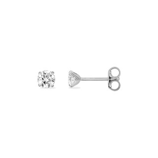 Pendientes oro blanco 18K y circonita 4 mm