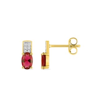 Pendientes bañados en oro con circonitas blanca y roja