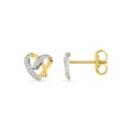 Brincos em ouro amarelo de 18K com desenho de coração e diamantes de 0,01 ct
