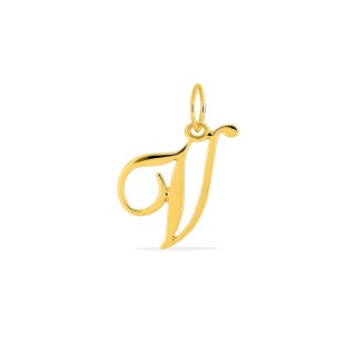 Pendente Letra V em Ouro Amarelo 9K estilo cursivo