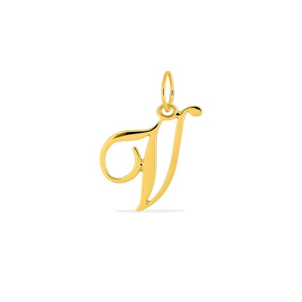 Pendente Letra V em Ouro Amarelo 9K estilo cursivo