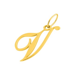 Pendente Letra V em Ouro Amarelo 9K estilo cursivo