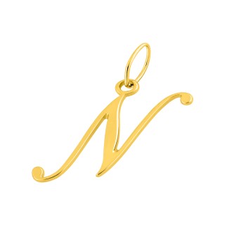 Colgante Letra N en Oro Amarillo 9K estilo cursiva