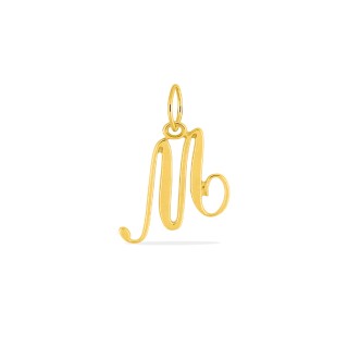 Pendente Letra M em Ouro Amarelo 9K estilo cursivo