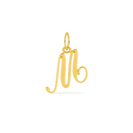Pendente Letra M em Ouro Amarelo 9K estilo cursivo