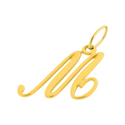 Pendente Letra M em Ouro Amarelo 9K estilo cursivo