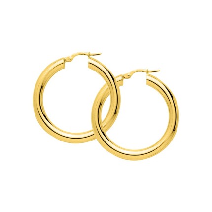 Pendientes de aro 20 mm bañado en oro - tubo 4 mm