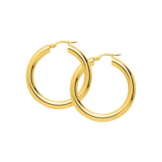 Pendientes de aro 25 mm bañado en oro - tubo 4 mm