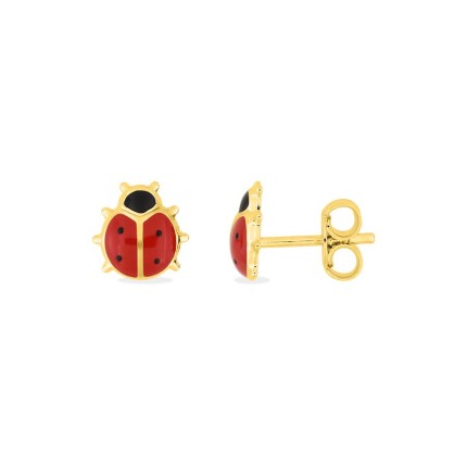 Brincos de joaninha banhados a ouro com esmalte vermelho/preto 7mm