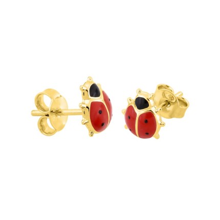 Brincos de joaninha banhados a ouro com esmalte vermelho/preto 7mm